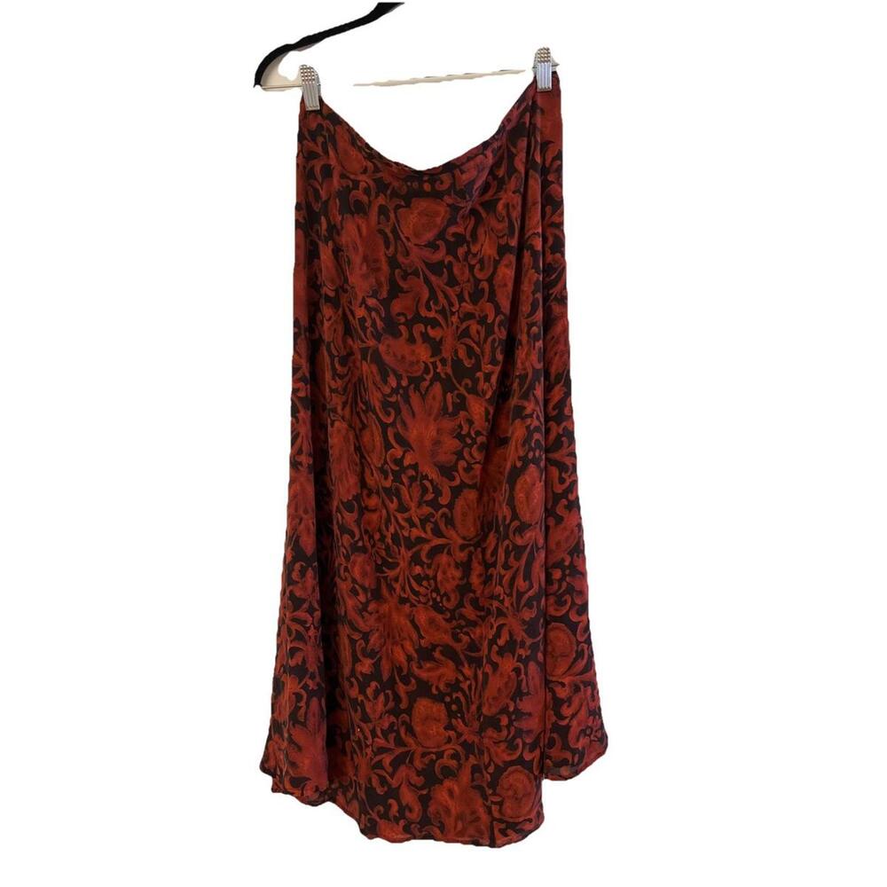 VTG Y2K Black Rust Silk Chiffon Moody Floral Midi Skirt Sz 16 Whimsigoth Fall